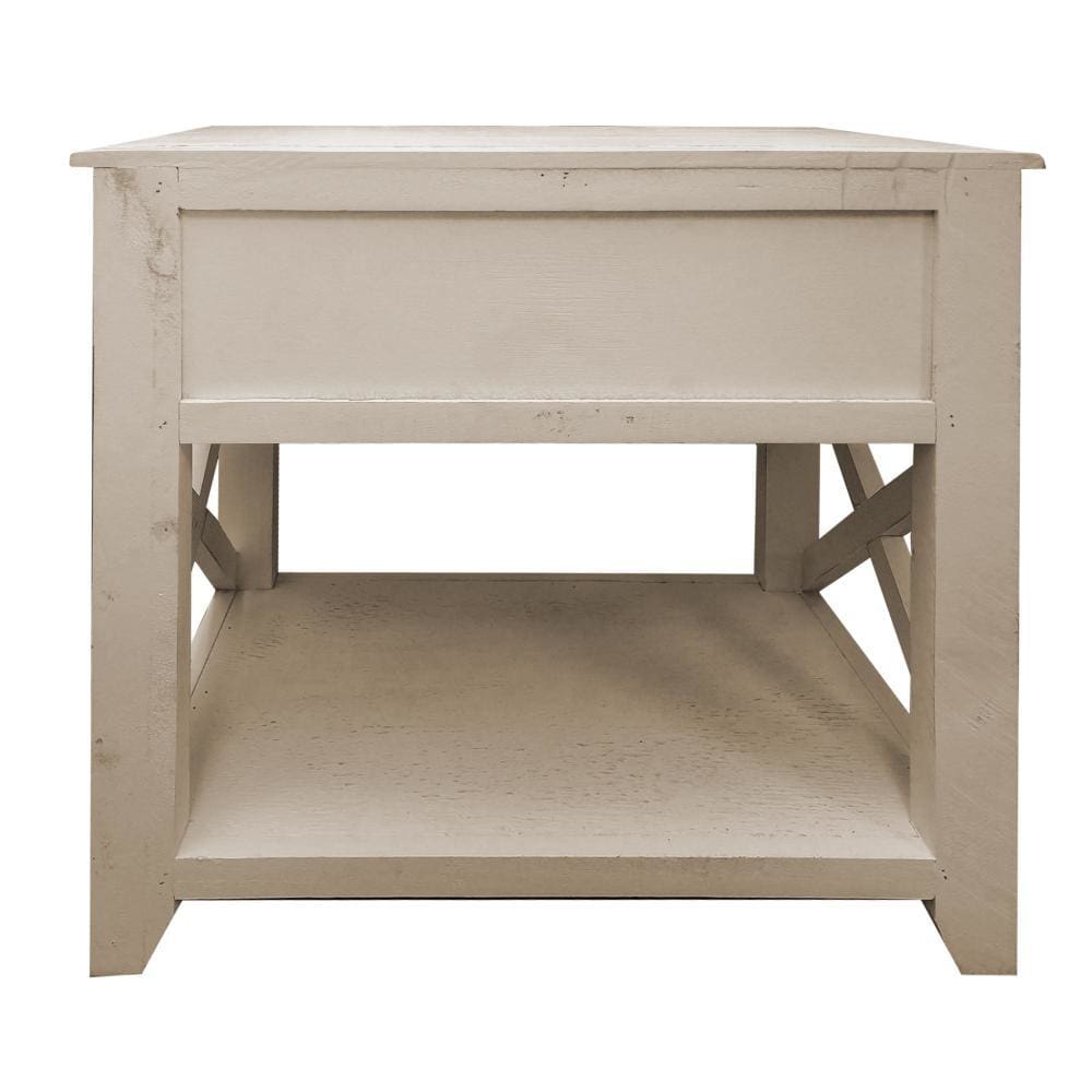 24 Inch Wooden 1 Drawer Side End Table with Cross Sides and Open Bottom Shelf White By The Urban Port UPT-233118