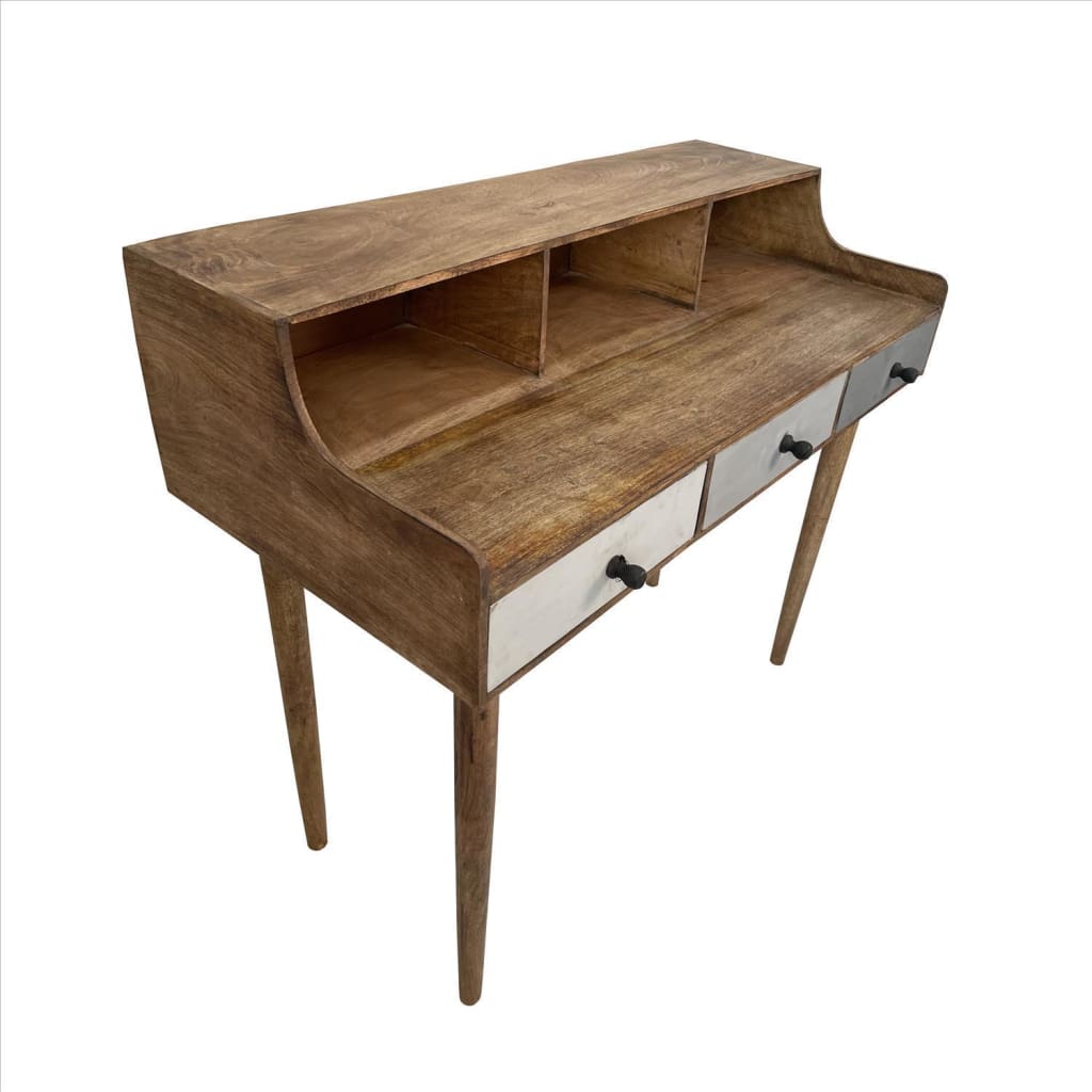 42 Inches 3 Drawer Study Table with Elevated Shelf and Detachable Legs Brown By The Urban Port UPT-233498