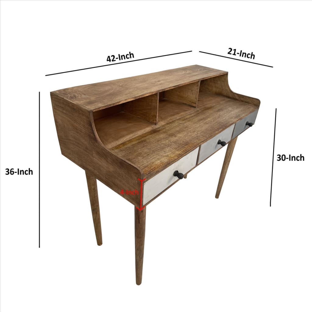 42 Inches 3 Drawer Study Table with Elevated Shelf and Detachable Legs Brown By The Urban Port UPT-233498