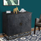 Roy 34 Inch Plank Design 2 Door Mango Wood Sideboard Storage Cabinet, Rustic Bronze Metal Frame, Gray By The Urban Port