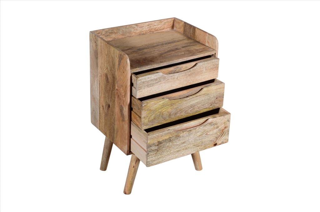 24 Inches 3 Drawer Mango Wood Bedside Table With Grains And Tray Top Oak Brown By The Urban Port UPT-237997