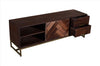 63 Inches 2 Drawer Mango Wood Tv Media Cabinet With Herringbone Inlaid Door Storage Brown By The Urban Port UPT-238002