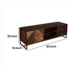 63 Inches 2 Drawer Mango Wood Tv Media Cabinet With Herringbone Inlaid Door Storage Brown By The Urban Port UPT-238002