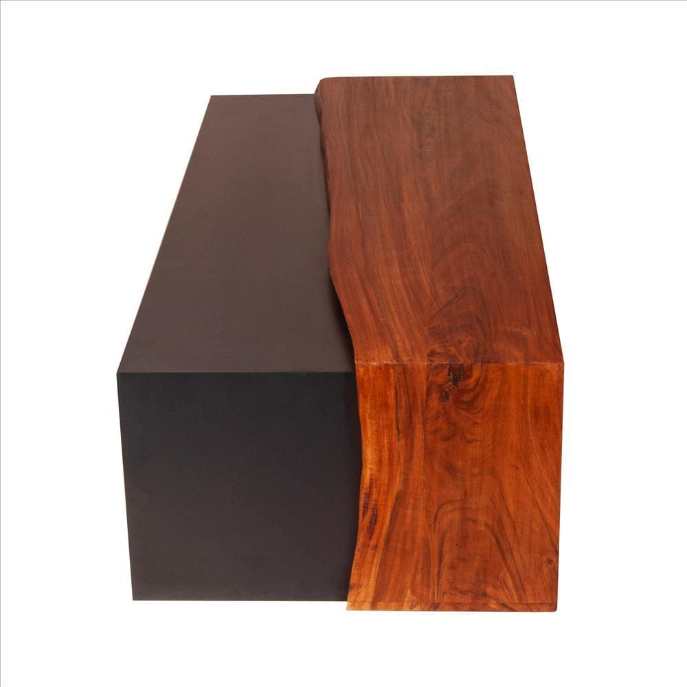 Rectangular Wood and Metal Panel Top Industrial Coffee Table with Grains Brown and Black By The Urban Port UPT-238063