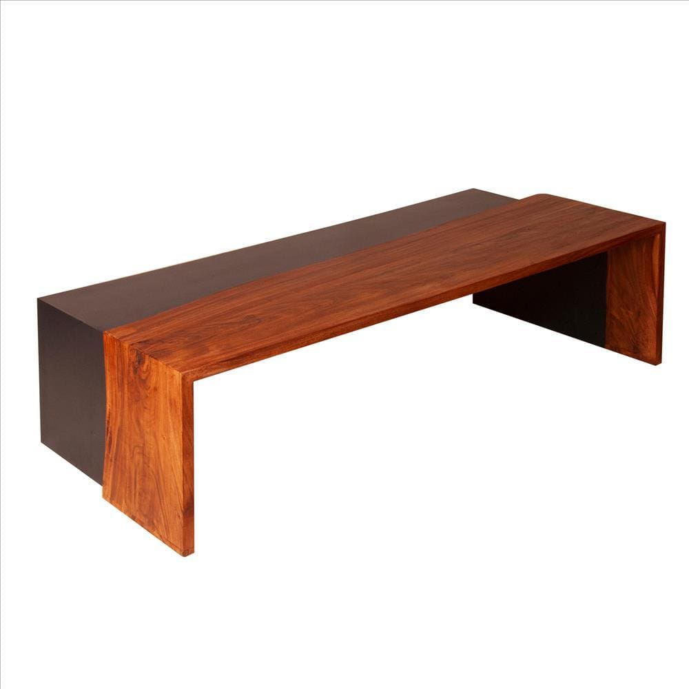 Rectangular Wood and Metal Panel Top Industrial Coffee Table with Grains Brown and Black By The Urban Port UPT-238063