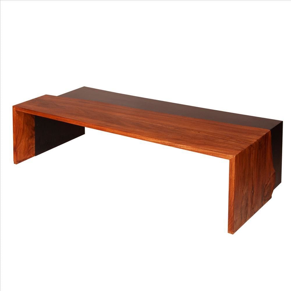 Rectangular Wood and Metal Panel Top Industrial Coffee Table with Grains Brown and Black By The Urban Port UPT-238063