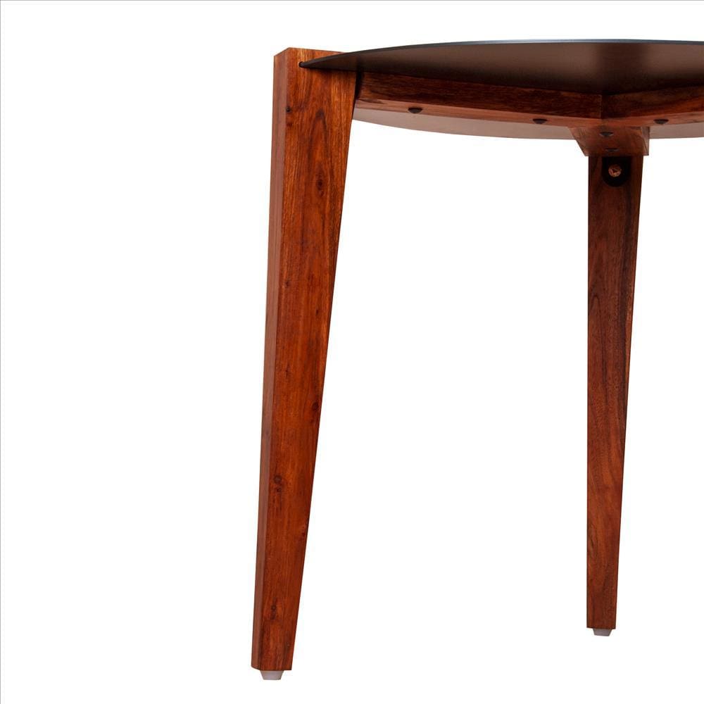 20 Inches Round Metal Top Side End Table with Tapered Legs Brown and Black By The Urban Port UPT-238065