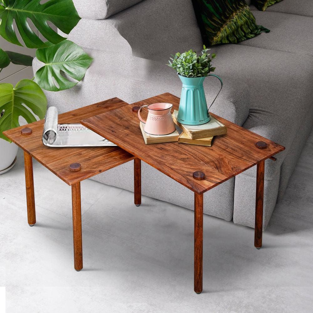 Solid Wood End Table with Pull Out Extension and Grain Details Dark Brown By The Urban Port UPT-238068