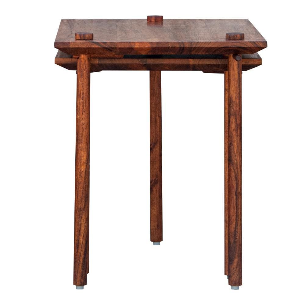 Solid Wood End Table with Pull Out Extension and Grain Details Dark Brown By The Urban Port UPT-238068