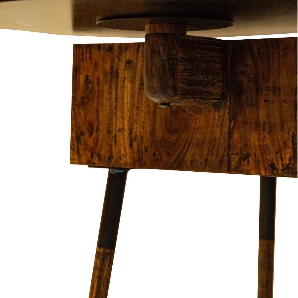 Single Drawer Industrial End Table with Conjoined Round Metal Tray Brown and Black By The Urban Port UPT-238071