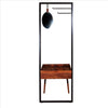 Standing Metal Coat Rack with Conjoined Mirror and 1 Drawer Desk Brown and Black By The Urban Port UPT-238073