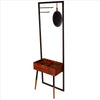 Standing Metal Coat Rack with Conjoined Mirror and 1 Drawer Desk Brown and Black By The Urban Port UPT-238073