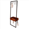 Standing Metal Coat Rack with Conjoined Mirror and 1 Drawer Desk, Brown and Black By The Urban Port