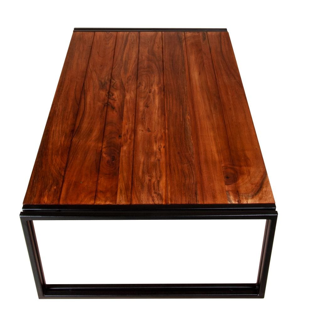 48 Inch Wooden Coffee Table with Double Metal Sled Base Brown and Black By The Urban Port UPT-238074