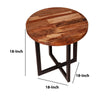 18 Inches Round Solid Wood End Table with X Shape Metal Base Brown and Black By The Urban Port UPT-238078