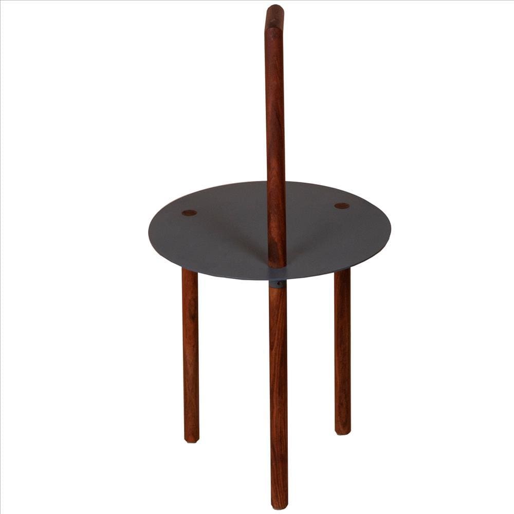 29 Inches Round Metal Top End Table with Inbuilt Wooden Pole Brown and Black By The Urban Port UPT-238079