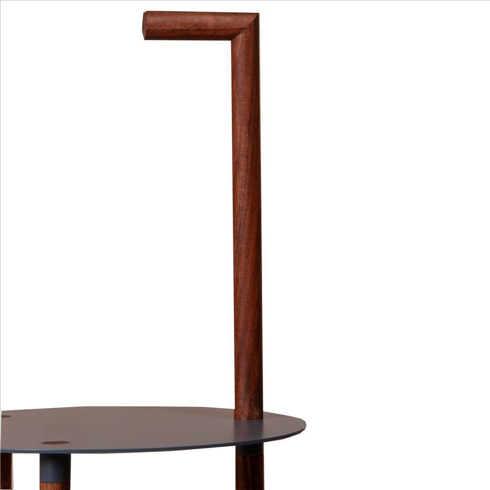 29 Inches Round Metal Top End Table with Inbuilt Wooden Pole Brown and Black By The Urban Port UPT-238079