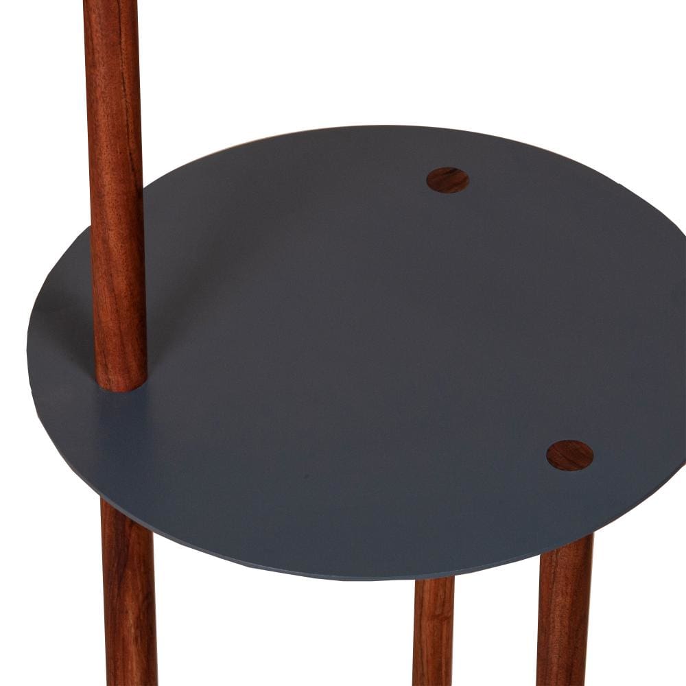 29 Inch Round Metal Top End Table with Inbuilt Wooden Pole Brown and Black By The Urban Port UPT-238079