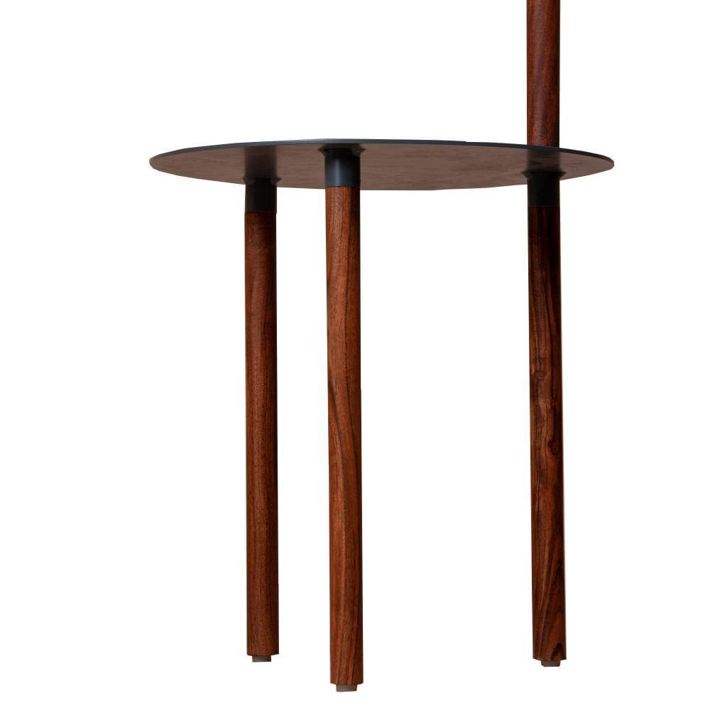 29 Inches Round Metal Top End Table with Inbuilt Wooden Pole Brown and Black By The Urban Port UPT-238079