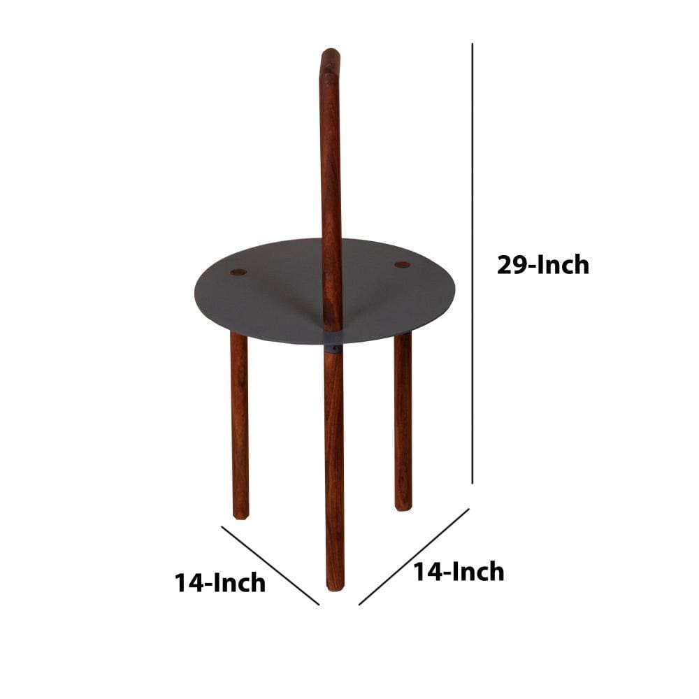 29 Inches Round Metal Top End Table with Inbuilt Wooden Pole Brown and Black By The Urban Port UPT-238079