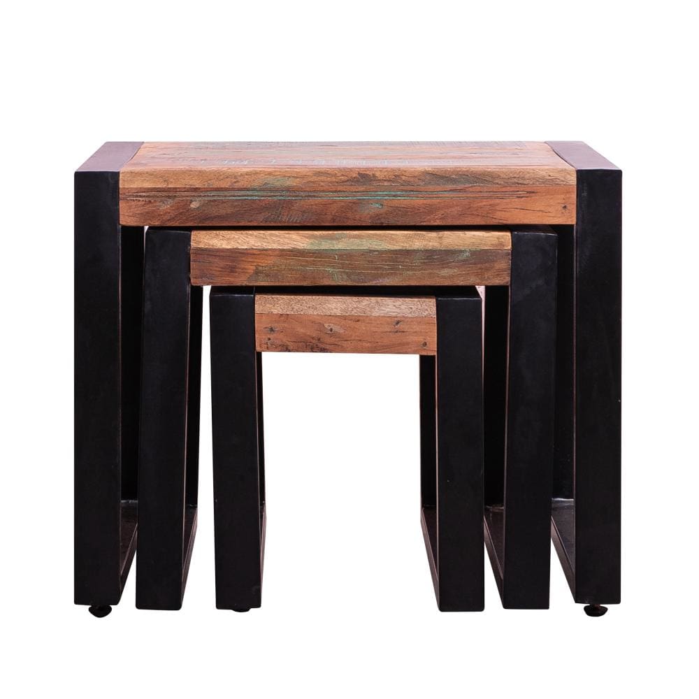 Rectangular Wooden Stacking Nesting Table with Metal Base Set of 3 Brown and Black By The Urban Port UPT-238090