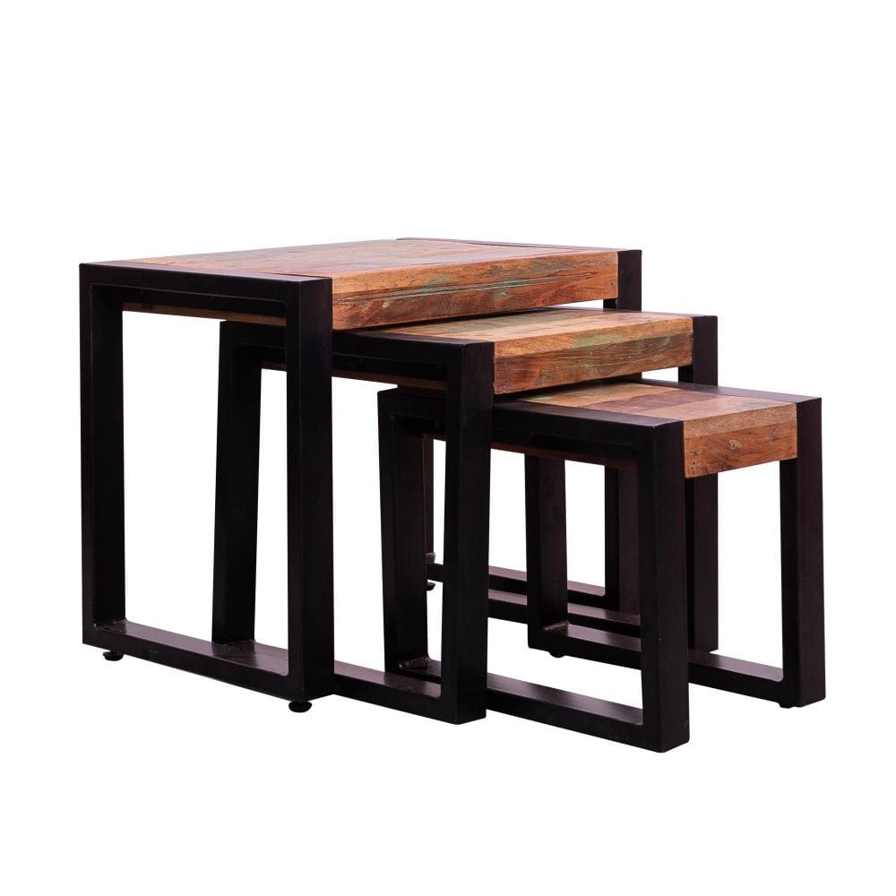 Rectangular Wooden Stacking Nesting Table with Metal Base Set of 3 Brown and Black By The Urban Port UPT-238090