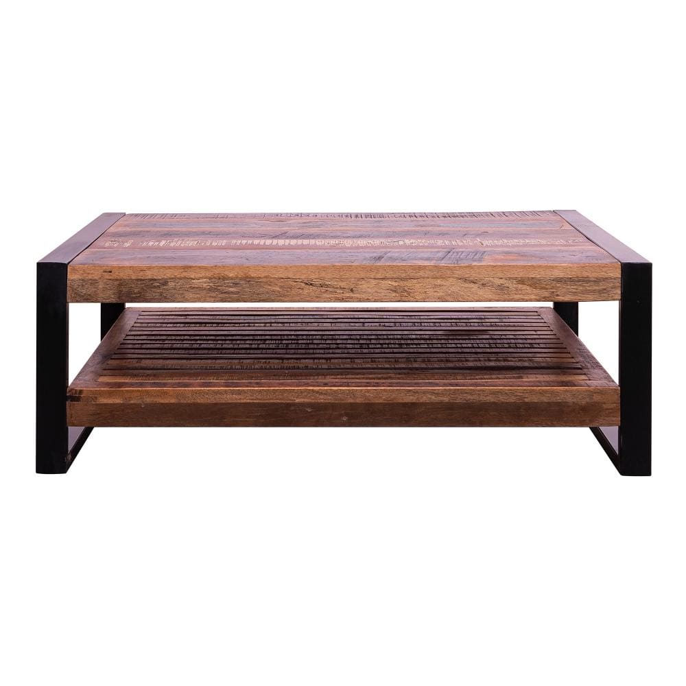 Rectangular Rustic Wooden Coffee Table with Planked Bottom Shelf Multicolor By The Urban Port UPT-238091