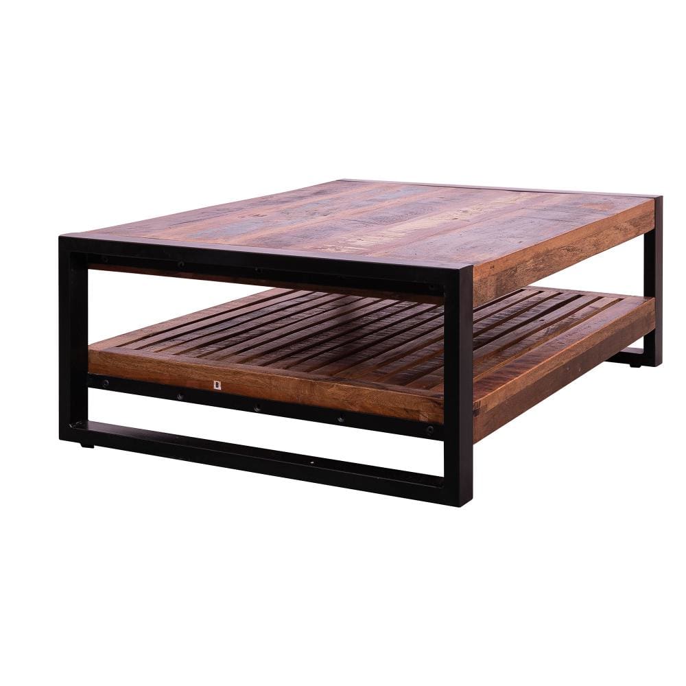 Rectangular Rustic Wooden Coffee Table with Planked Bottom Shelf Multicolor By The Urban Port UPT-238091