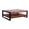 Rectangular Rustic Wooden Coffee Table with Planked Bottom Shelf Multicolor By The Urban Port UPT-238091