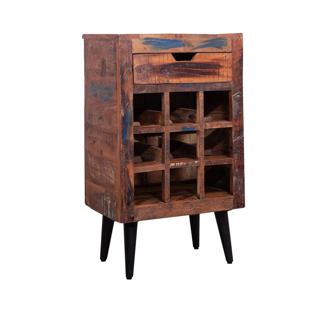 9 Bottle Storage Wine Rack Cabinet with 1 Drawer and Angled Metal Legs Brown By The Urban Port UPT-238092