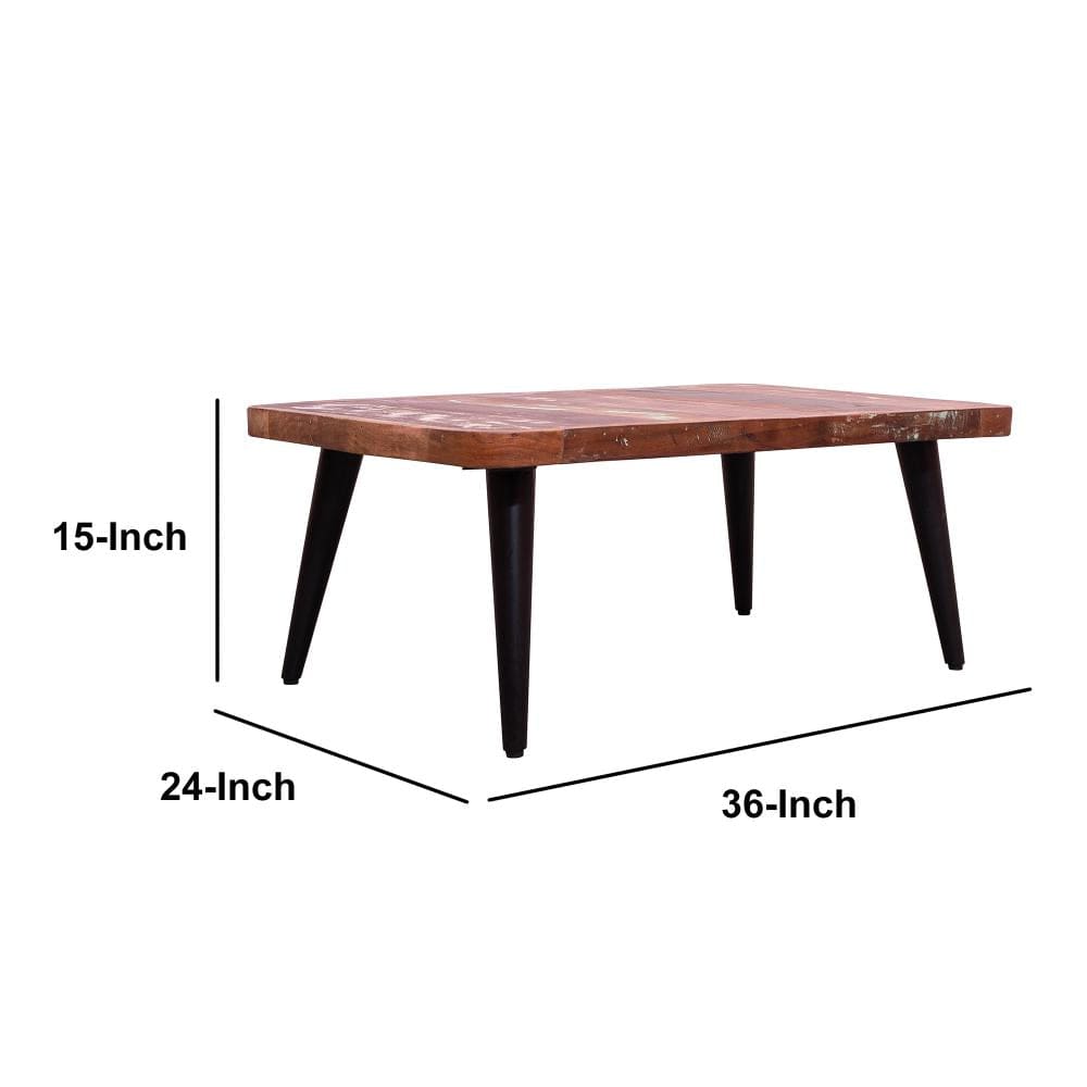 Dual Tone Rectangular Wooden Top Coffee Table with Angled Legs Brown and Black By The Urban Port UPT-238094