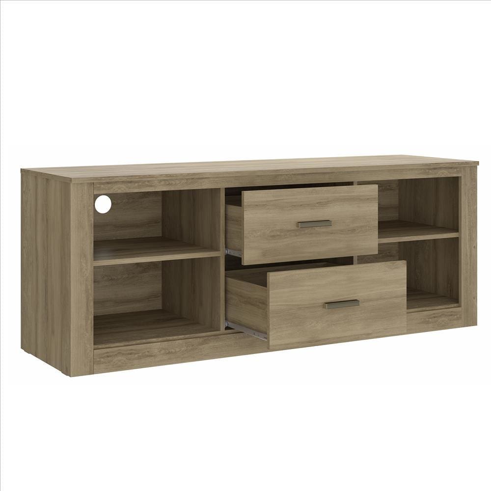 59 Inch Wooden TV Stand with 2 Drawers and 4 Open Compartments Oak Brown By The Urban Port UPT-238270