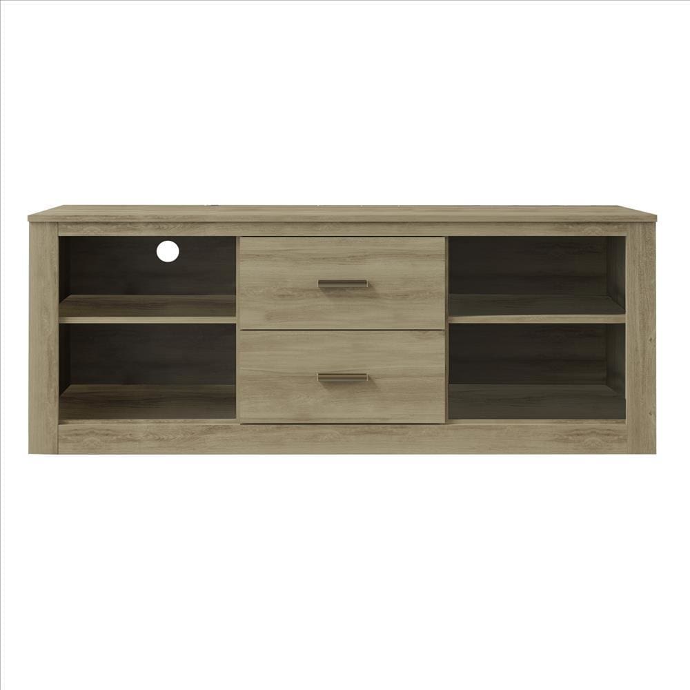 59 Inch Wooden TV Stand with 2 Drawers and 4 Open Compartments Oak Brown By The Urban Port UPT-238270