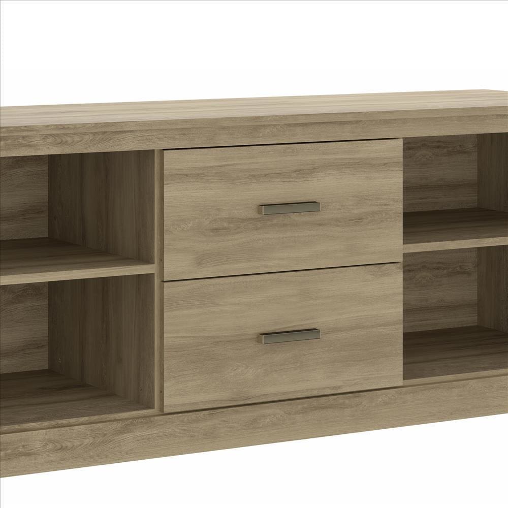 59 Inch Wooden TV Stand with 2 Drawers and 4 Open Compartments Oak Brown By The Urban Port UPT-238270