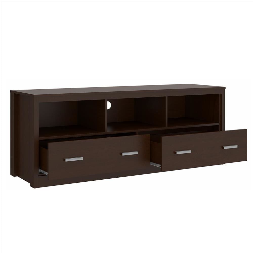 59 Inch Wooden TV Stand with 2 Drawers and 3 Open Compartments Tobacco Brown By The Urban Port UPT-238271