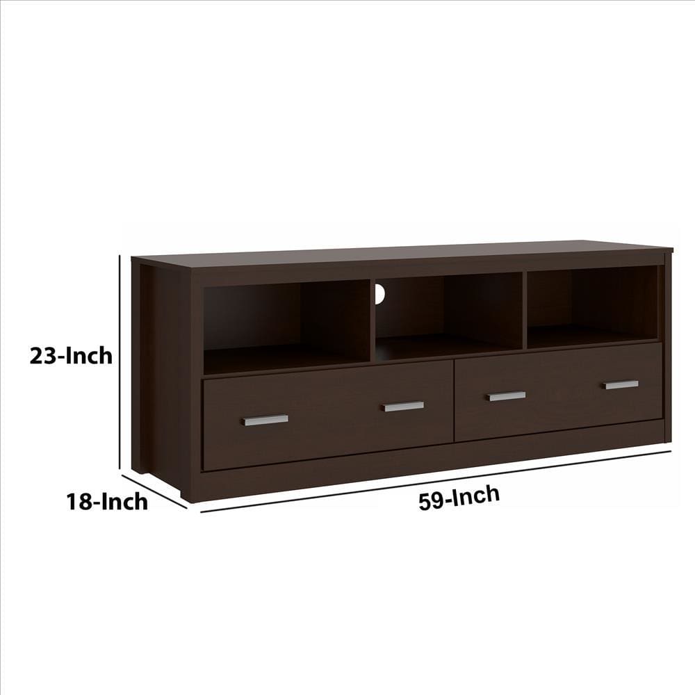 59 Inch Wooden TV Stand with 2 Drawers and 3 Open Compartments Tobacco Brown By The Urban Port UPT-238271