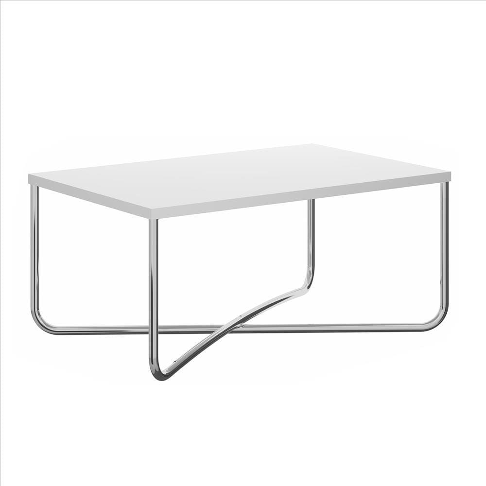 Coffee Table with Rectangular Top and X Base White and Chrome By The Urban Port UPT-238273