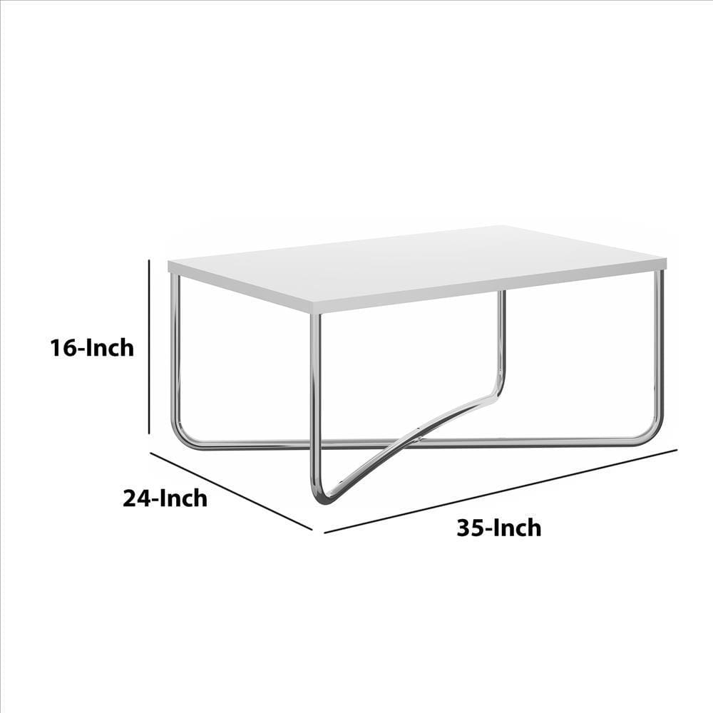 Coffee Table with Rectangular Top and X Base White and Chrome By The Urban Port UPT-238273