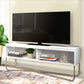 53 Inch TV Stand with 2 Open Compartments and Tubular Metal Frame, White and Chrome By The Urban Port