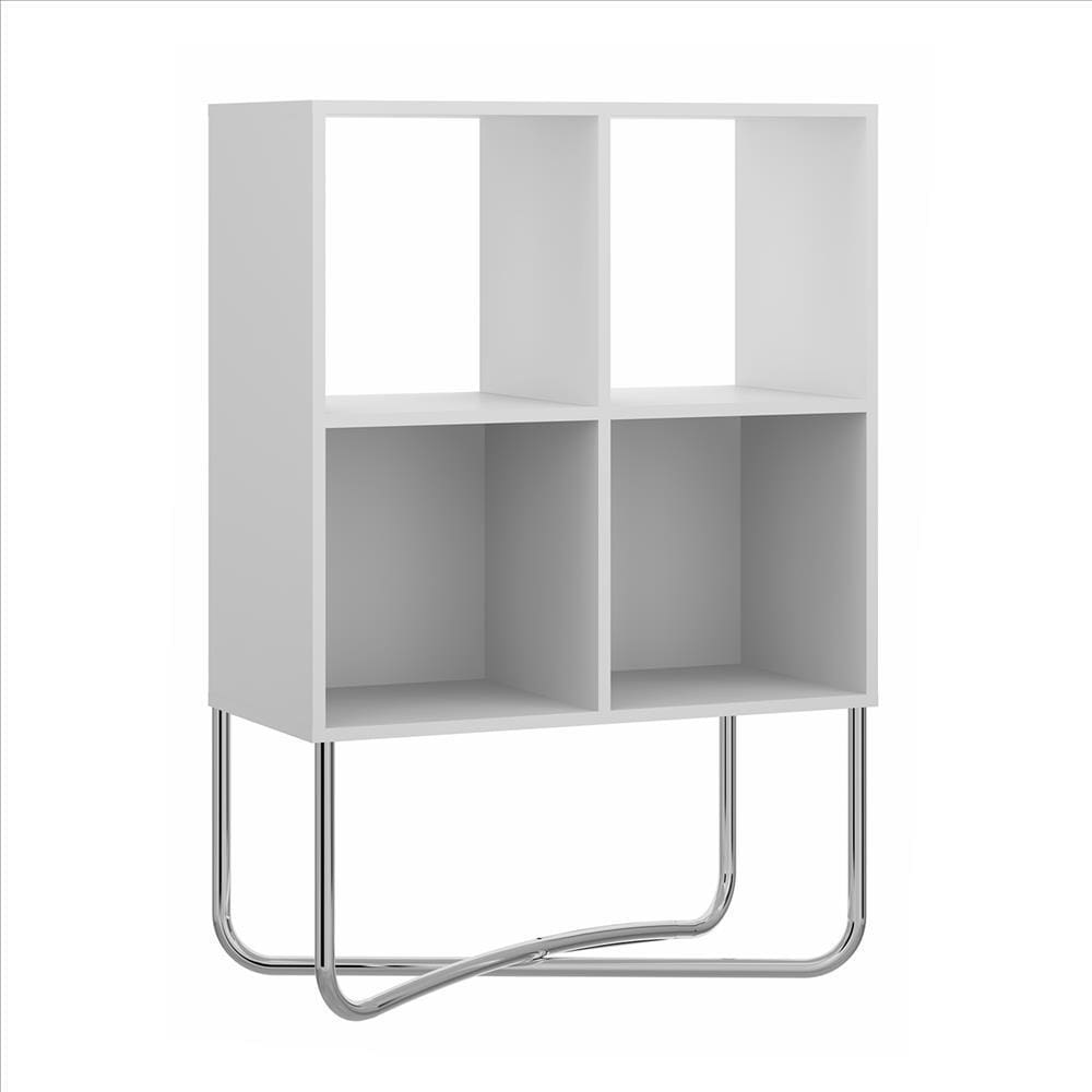 Multipurpose Storage Shelf with 4 Open Compartments White and Chrome By The Urban Port UPT-238276