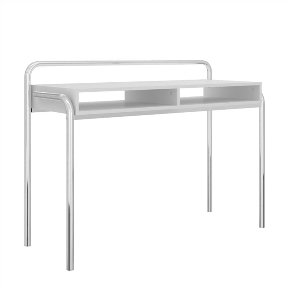 Office Desk with 2 Compartments and Tubular Metal Frame White and Chrome By The Urban Port UPT-238277