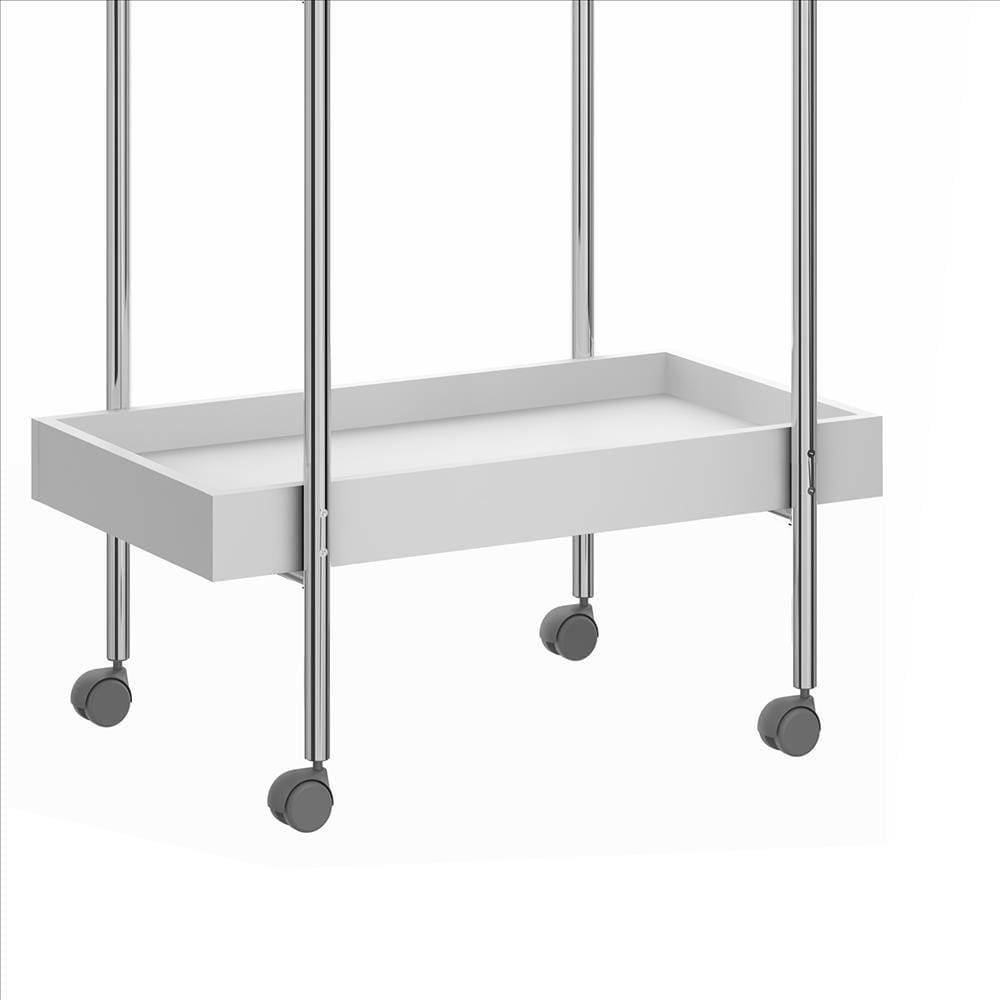 Storage Cart with 2 Tier Design and Metal Frame White and Chrome By The Urban Port UPT-238278