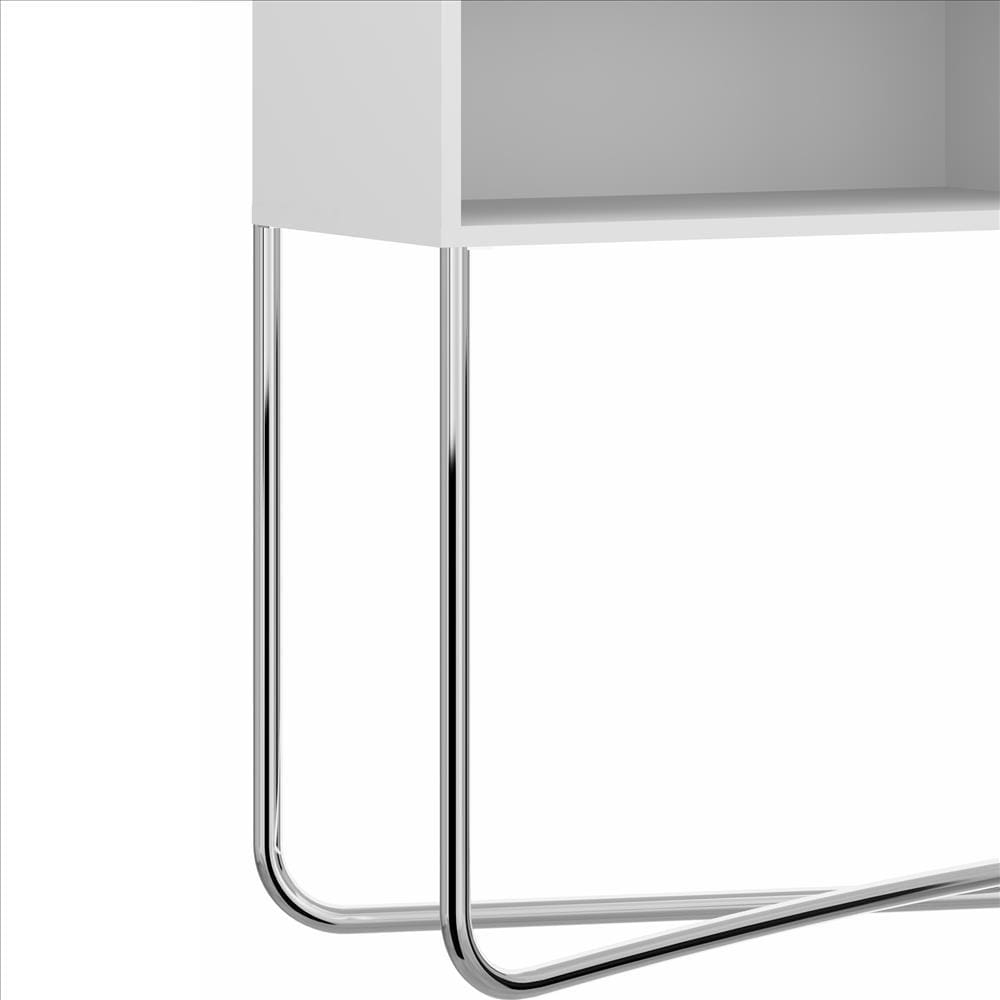 Wooden Console Table with 2 Open Compartments and Metal Frame White and Chrome By The Urban Port UPT-238280