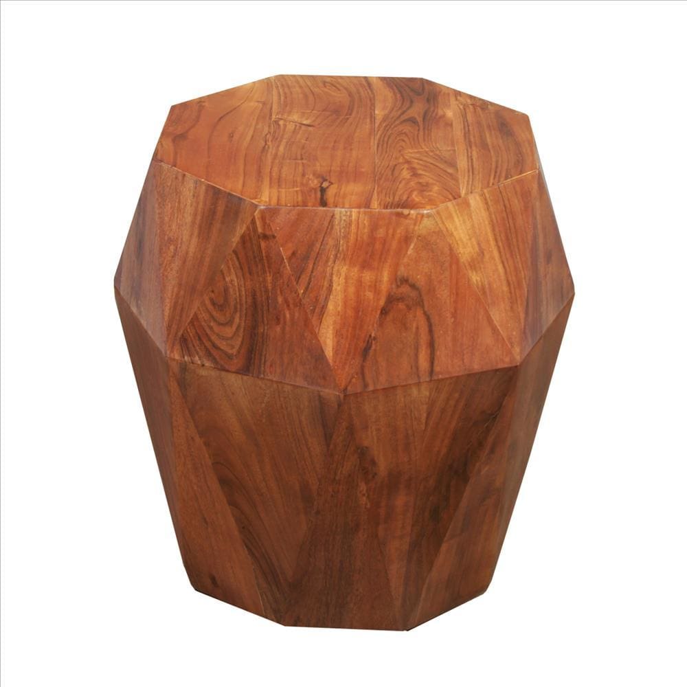 21.5 inch Faceted Handcrafted Mango Wood Side End Table with Octagonal Top Brown By The Urban Port UPT-238450