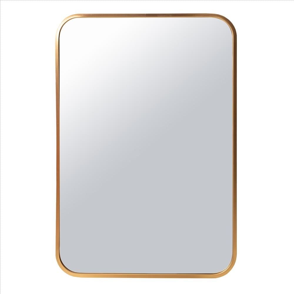 24 Inch Transitional Aluminum Frame Rectangular Wall Mirror with Arched Corners Gold By The Urban Port UPT-238451