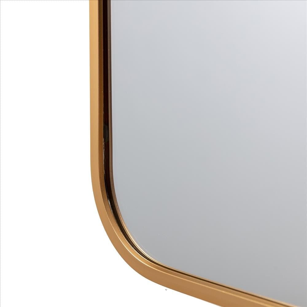 24 Inch Transitional Aluminum Frame Rectangular Wall Mirror with Arched Corners Gold By The Urban Port UPT-238451