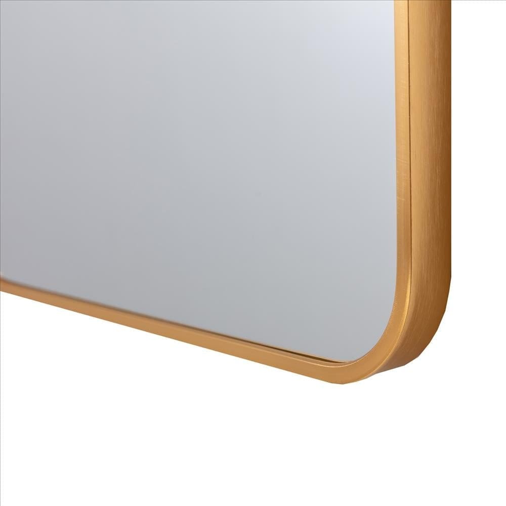 24 Inch Transitional Aluminum Frame Rectangular Wall Mirror with Arched Corners Gold By The Urban Port UPT-238451