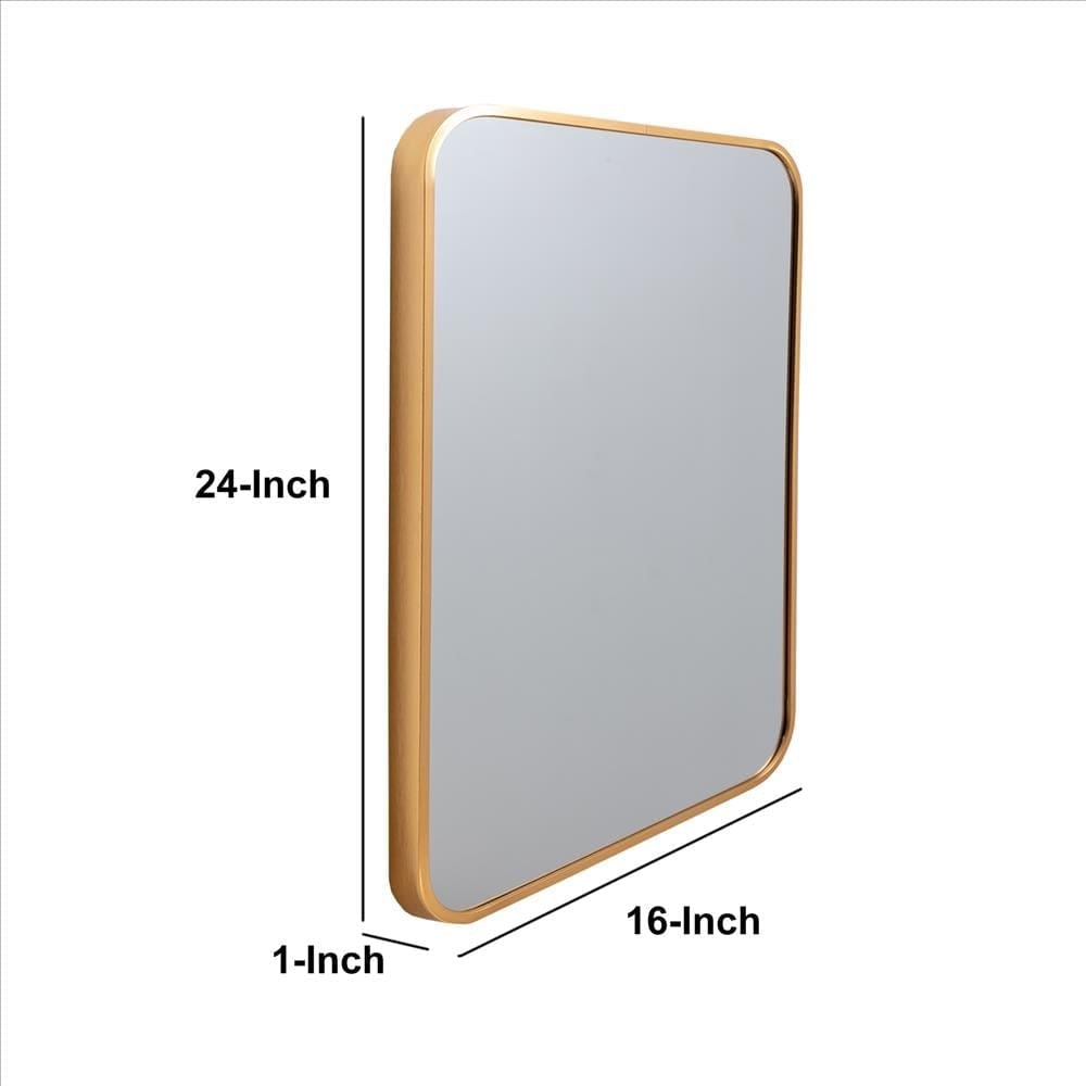 24 Inch Transitional Aluminum Frame Rectangular Wall Mirror with Arched Corners Gold By The Urban Port UPT-238451