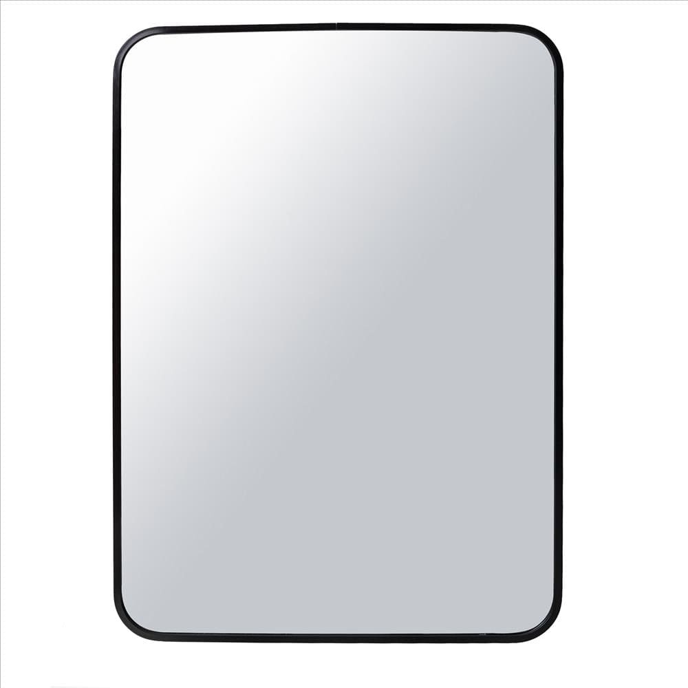 20 x 28 Inch Transitional Aluminum Frame Rectangular Wall Mirror with Arched Corners Black By The Urban Port UPT-238452