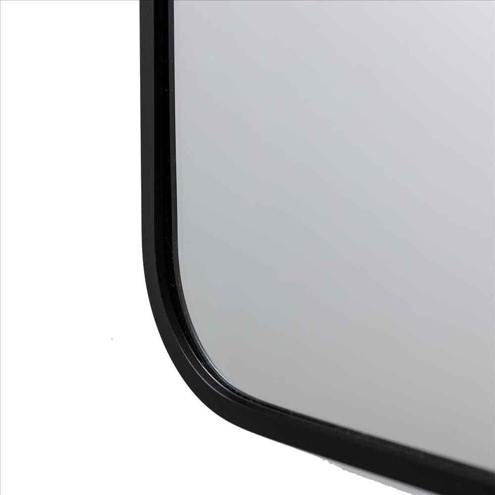 20 x 28 Inch Transitional Aluminum Frame Rectangular Wall Mirror with Arched Corners Black By The Urban Port UPT-238452